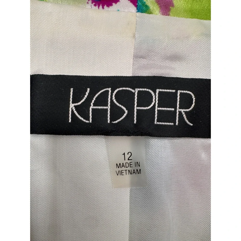 Kasper Floral Blazer Women 12 Magenta Green Excellent Abstract Open Front Jacket - Picture 5 of 14